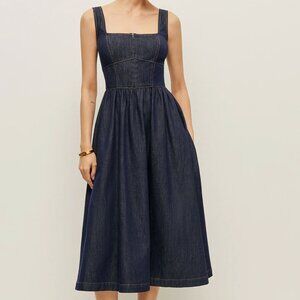 Hook-Front Full Skirt Dark Denim Dress EUC